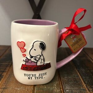 Rae Dunn Peanuts Snoopy YOU'RE JUST MY TYPE Mug Typewriter Valentine Purple NEW